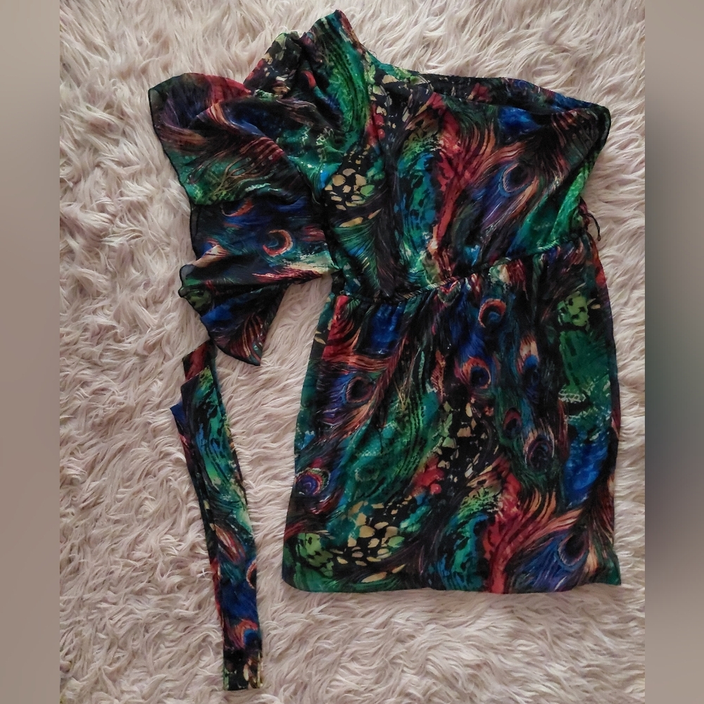 💕2☆ for $20 Bisou Bisou Michele Bohbot One-Shoulder Rhinestone Peacock Dress - Picture 8 of 9